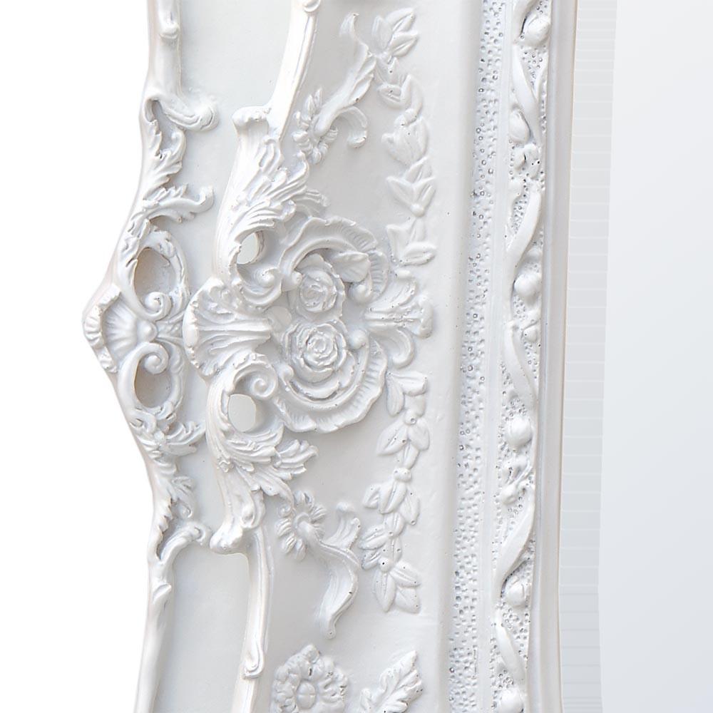 Rosetti Baroque White Clay Paint Ornately Detailed Bevelled Mirror Close Up Side CFR020-WHX-90-100