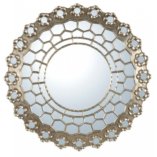 Sunburst Silver Gilt Leaf Persian Constellation Round Wall Mirror CFT950-SL-84M