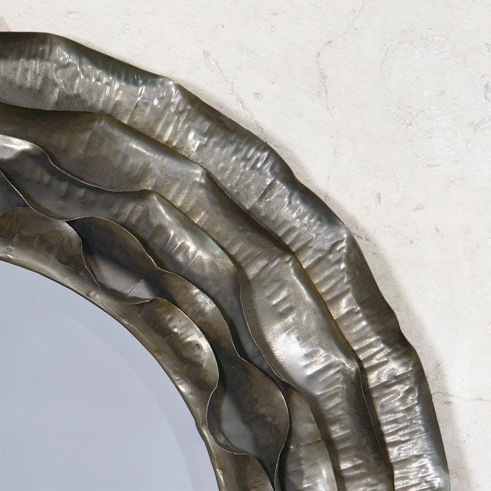 Dimensional Layered Metal Round Framed Wall Mirror Close Up CMM085