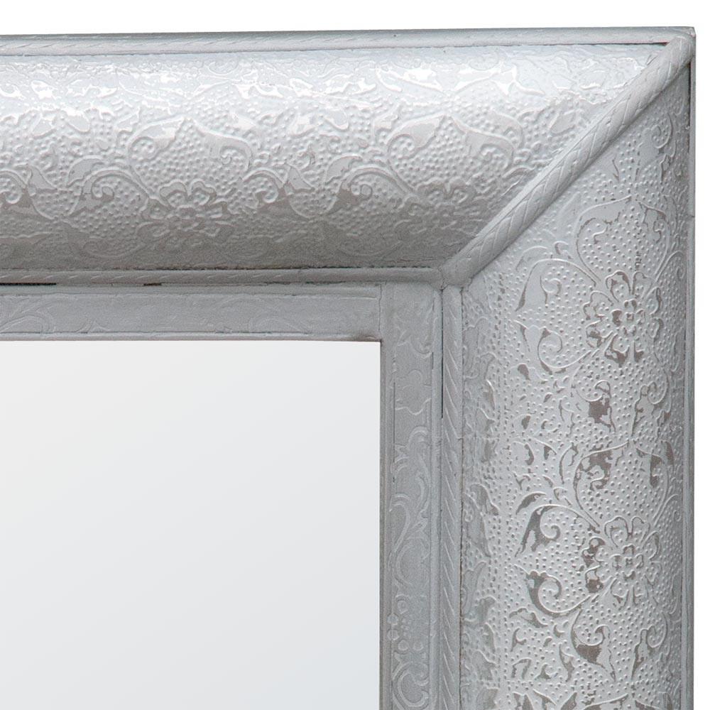 Chaandhi Kar White Silver Embossed Rectangular Wall Mirror Close Up R1-8358-300