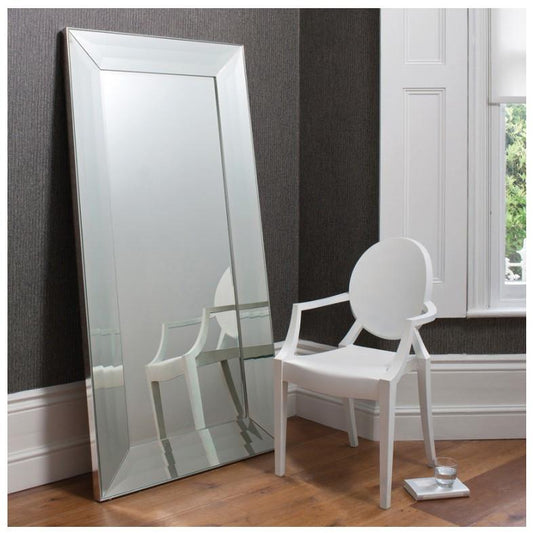 Ferrara Silver Bevelled Frame Leaner Floor Mirror 5055299400500