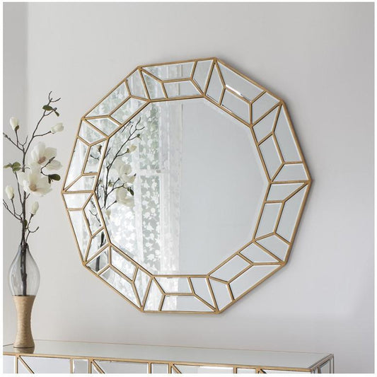 Celeste Gold Geometric Style Decagon Wall Mirror 5055299484401