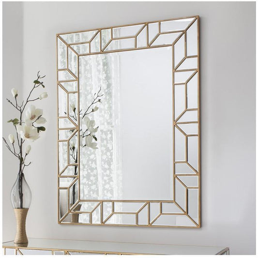 Verbier Gold Geometric Rectangle Frame Wall Mirror 5055299484418