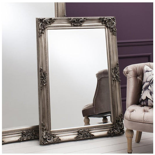 Bronham Antique Silver Leaf Baroque Rectangle Wall Mirror 5055299484463