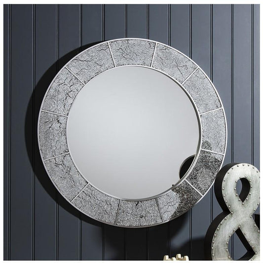 Hazelwood Crackle Glass Round Wall Mirror 5055299490297