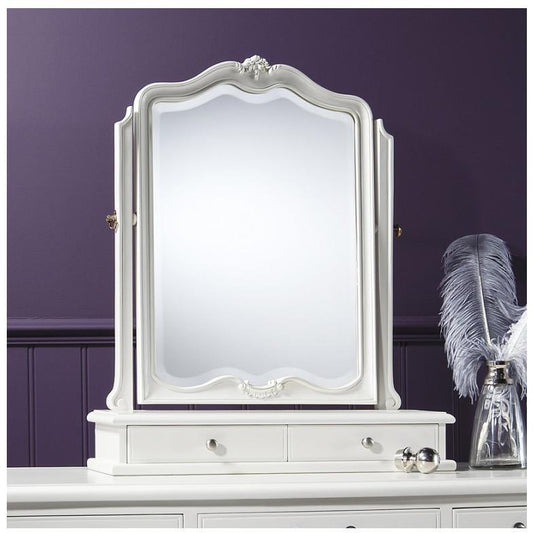 Chic Chalk White French Hand Carved Arched Dressing Table Mirror 5055299491980