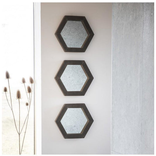 Garfield Set of Three Black Hexagon Wall Mirrors 5055999207515