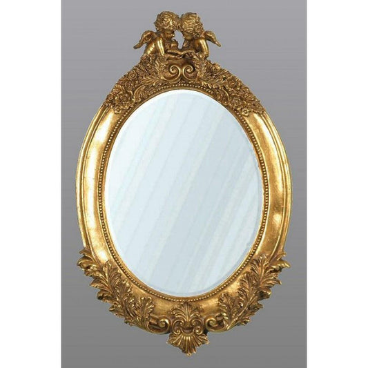 Gold Gilt Leaf Oval Twin Cherubs Bevelled Wall Mirror CFR731-GO-43-66