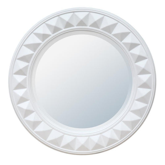Textural Pyramid White Round Frame Mirror MIR-007-SW