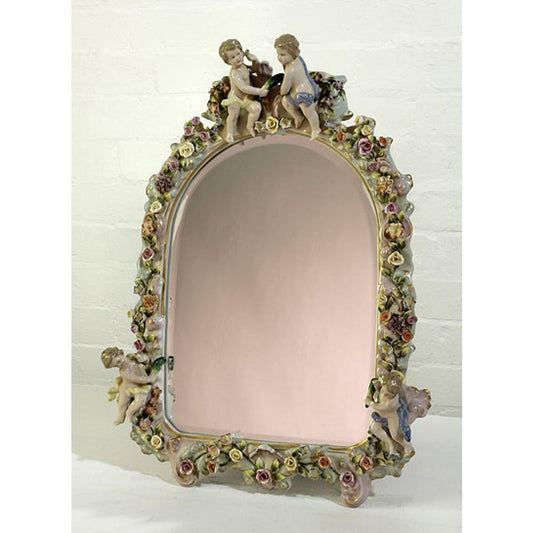 Ceramic Floral Table Mirror with Cherubs PD0189