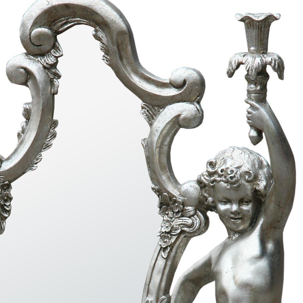 Vintage Silver Gilt Leaf Bevelled Mirror with Cherubs and Candles Close Up C147-SL-55-78