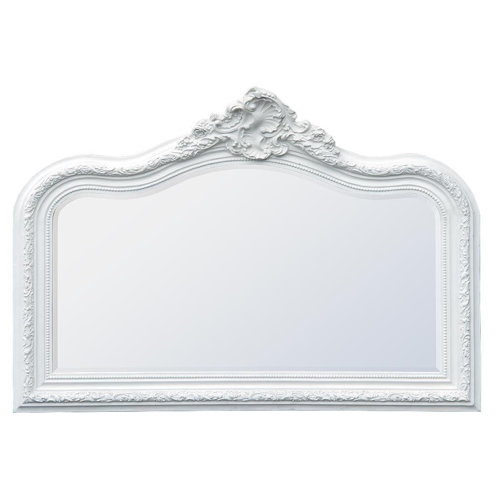 French Louis Philipphe White Clay Paint Overmantle Bevelled Mirror CFR089B-WH-125-92