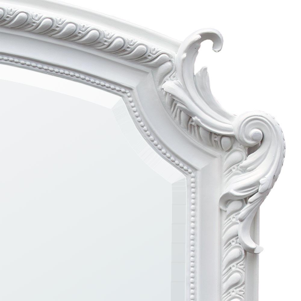 French Style White Clay Paint Overmantle Bevelled Edge Mirror Close Up Top CFT827-WH-105-138