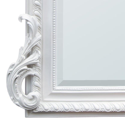 French Style White Clay Paint Overmantle Bevelled Edge Mirror Close Up Bottom CFT827-WH-105-138