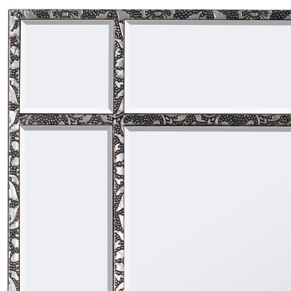 Chaandhi Kar Black & Silver Embossed Frame Rectangular Mirror Close Up CHK-4330-304