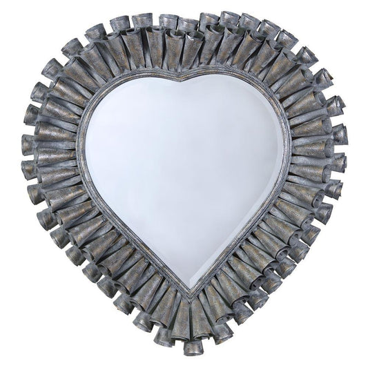 Heart Shaped Framed Antiqued Silver Metal Wall Mirror CMM022-99