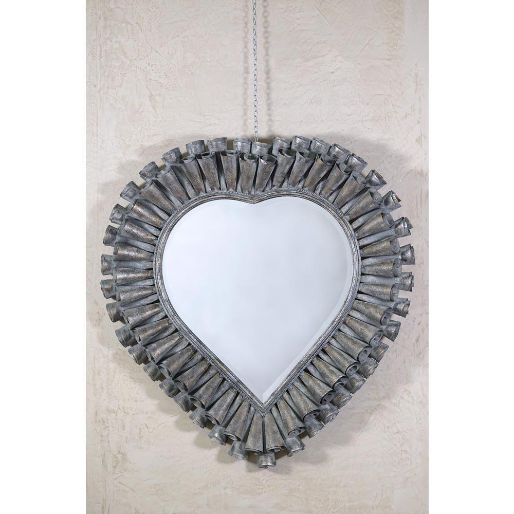 Heart Shaped Framed Antiqued Silver Metal Wall Mirror Hung CMM022-99 