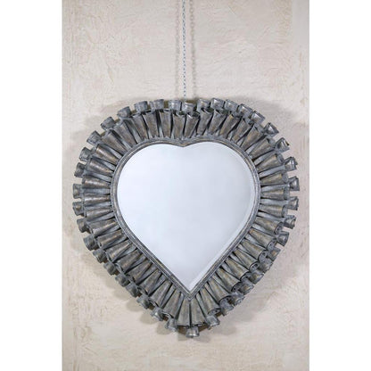 Heart Shaped Framed Antiqued Silver Metal Wall Mirror Hung CMM022-99 