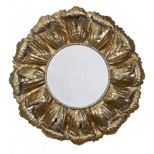 Gold Finished Metal Rose Petals Round Framed Wall Mirror CMM076