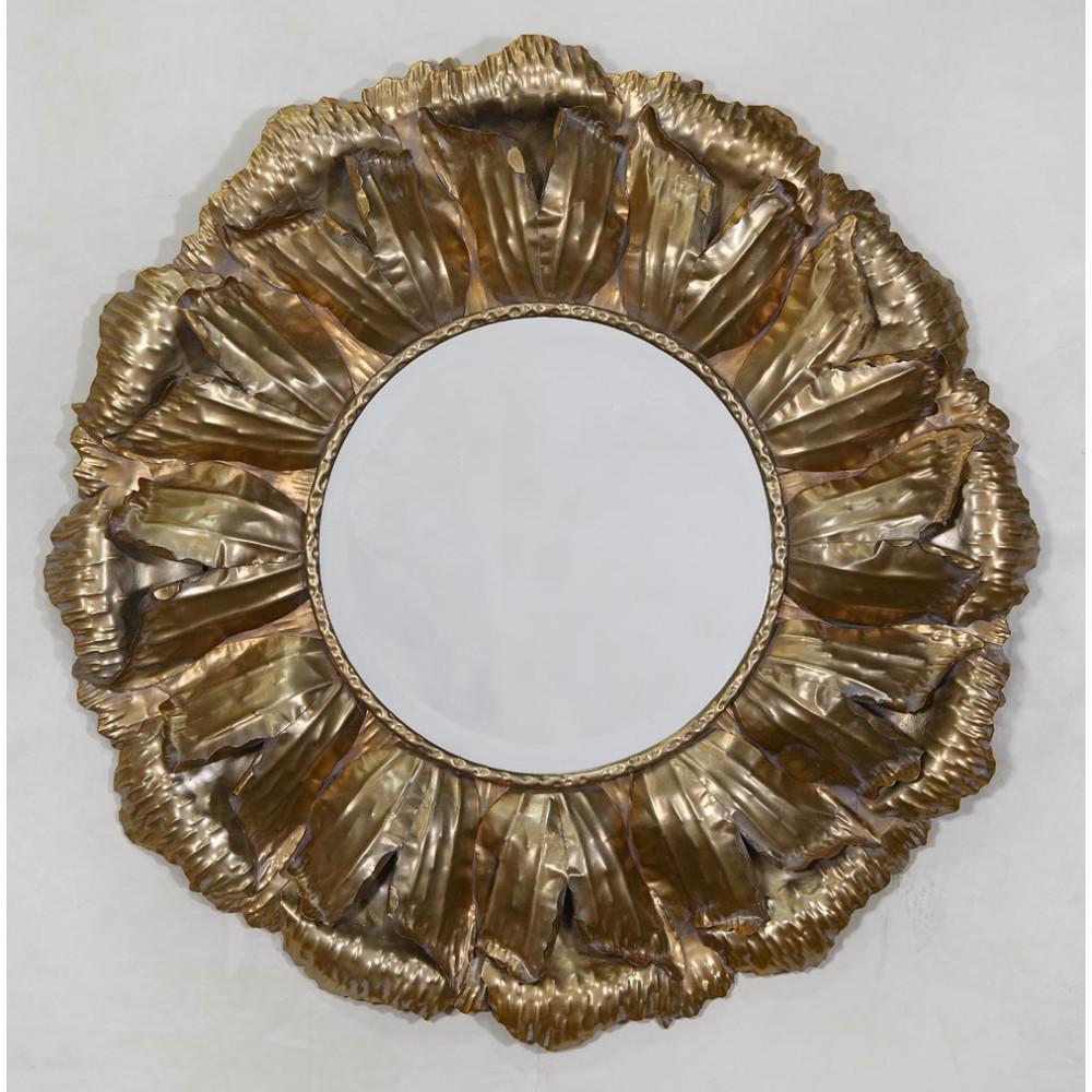 Gold Finished Metal Rose Petals Round Framed Wall Mirror Hung CMM076