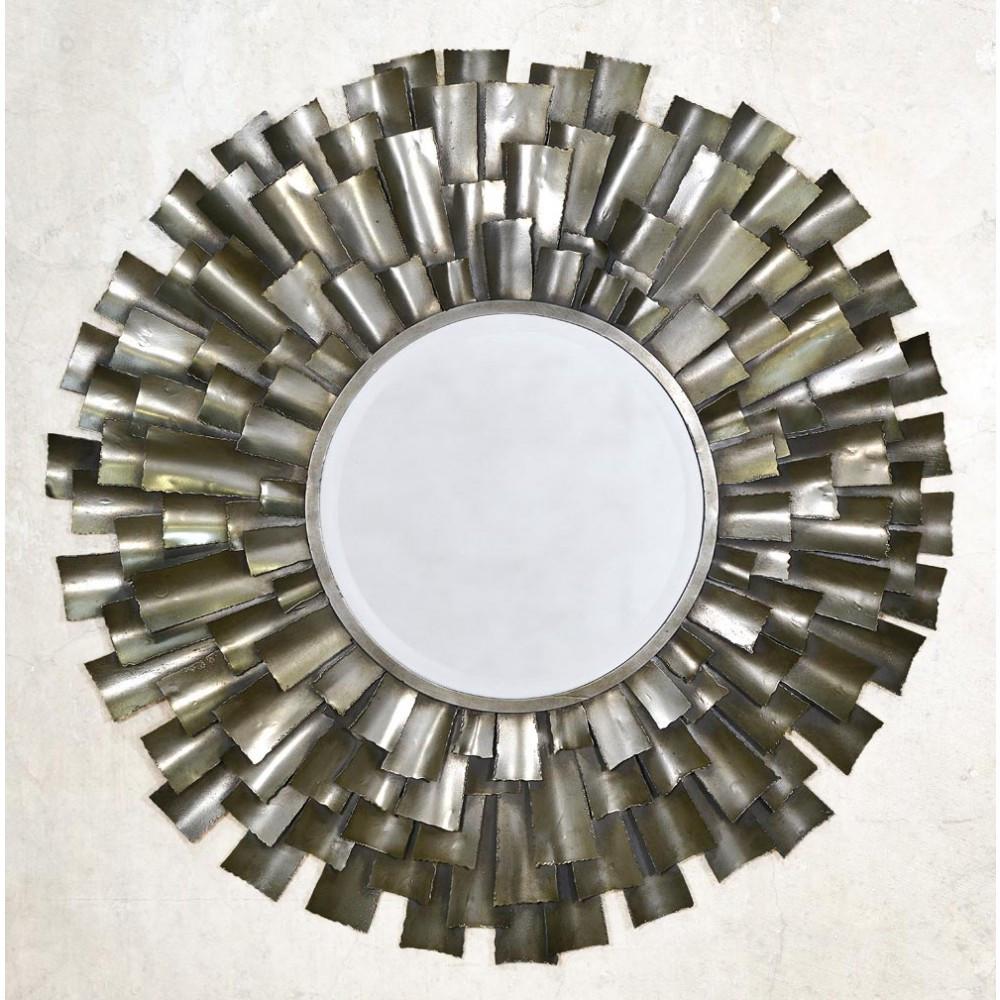 Silver Sun Burst Metal Frame Round Wall Mirror Hung CMM080