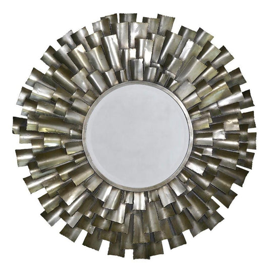 Silver Sun Burst Metal Frame Round Wall Mirror CMM080