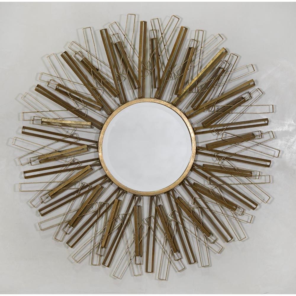 Antique Gold Geometrical Sunburst Round Wall Mirror CMM084