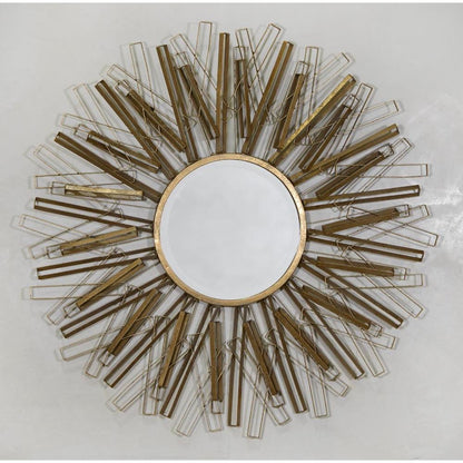 Antique Gold Geometrical Sunburst Round Wall Mirror CMM084