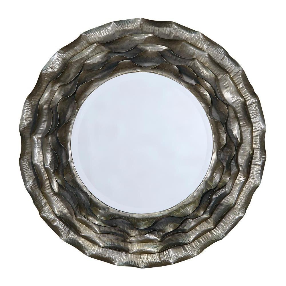 Dimensional Layered Metal Round Framed Wall Mirror White Background CMM085