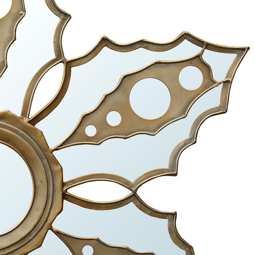Snowflake Gold Coloured Metal Frame Wall Mirror Close Up CMM090
