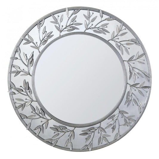 Modern Round Silver Floral Metal Framed Wall Mirror CMM126