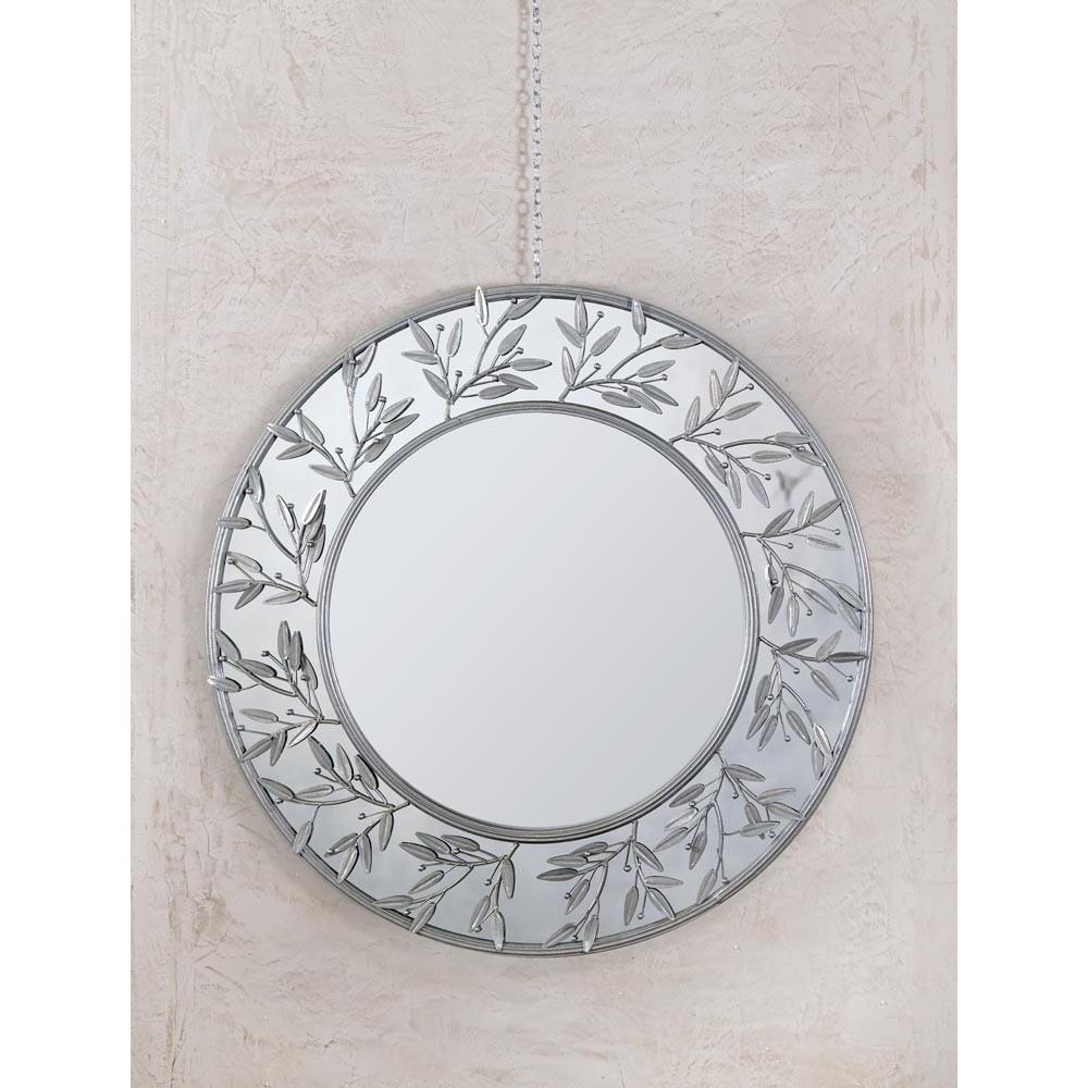 Modern Round Silver Floral Metal Framed Wall Mirror Hung CMM126