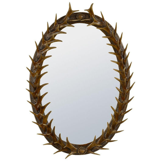 Brown Oval Antler Frame With Bevelled Wall Mirror CRB510-R01-24-36