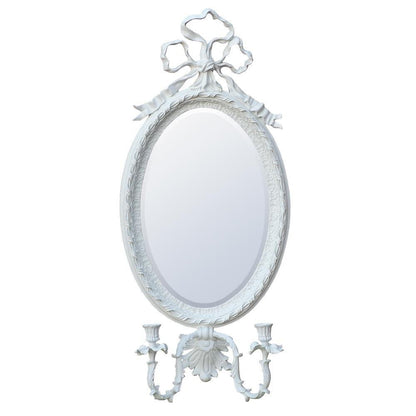 White Clay Paint Oval Mirror with 2 Candle Holders CSU080-WH-50-115