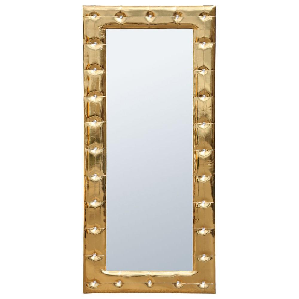 High Gloss Gold Fabric with Embedded Diamante Buttons Tall Mirror DYL-1516-1