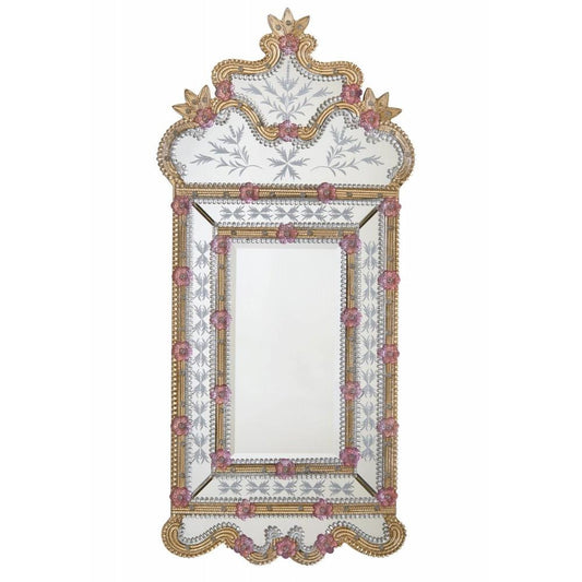 Vintage Venezia Murano Gold and Pink Petal Mirror GJJ04-50-117