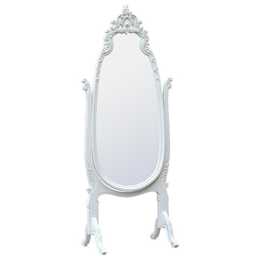 French Rococo Style Tono White Painted Floor Standing Cheval Mirror J2151-TW