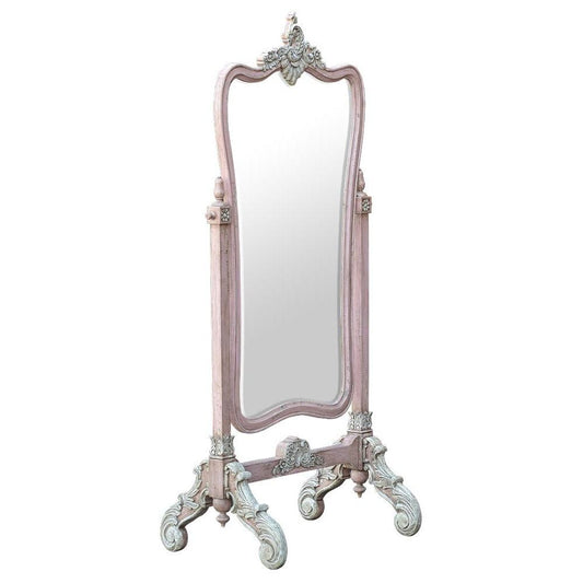 Isabella French Provincial Chic Dusk Rose Crested Cheval Floor Mirror JS2046-PIAW