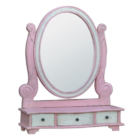 Isabella Pink Table Mirror with Drawers JS2090-PIWH