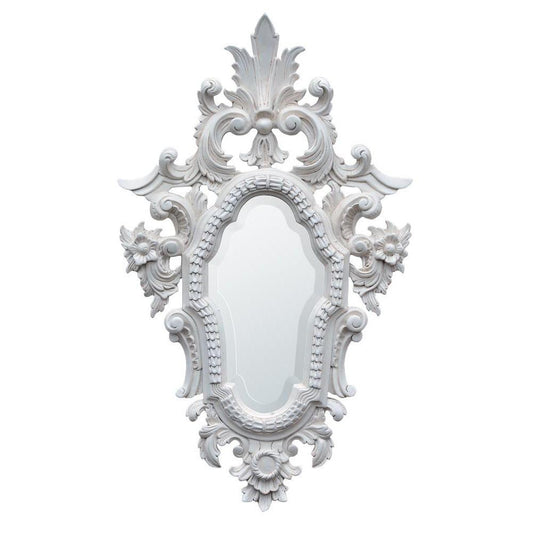 White Cartouche Carved French Wall Mirror KMJ01-WH