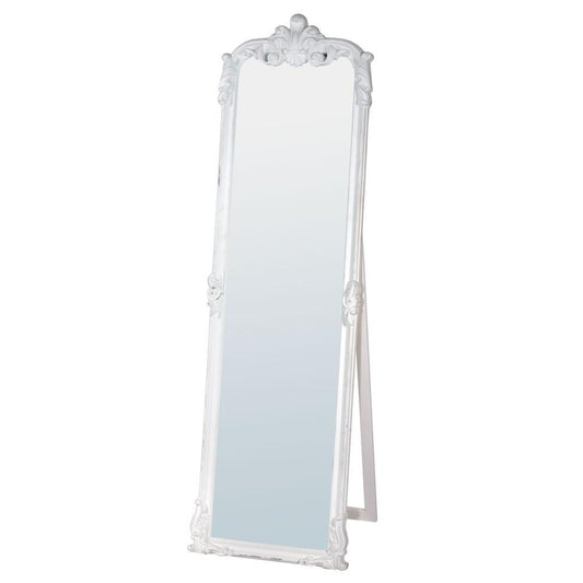 White Free Standing French Rocaille Style Cheval Mirror MIF-011-WH