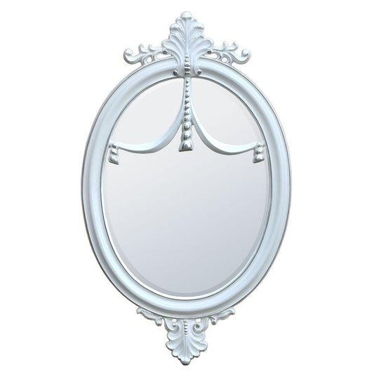 Oval Shaped French Swags White and Silver Wall Mirror MIR-011-WHSL