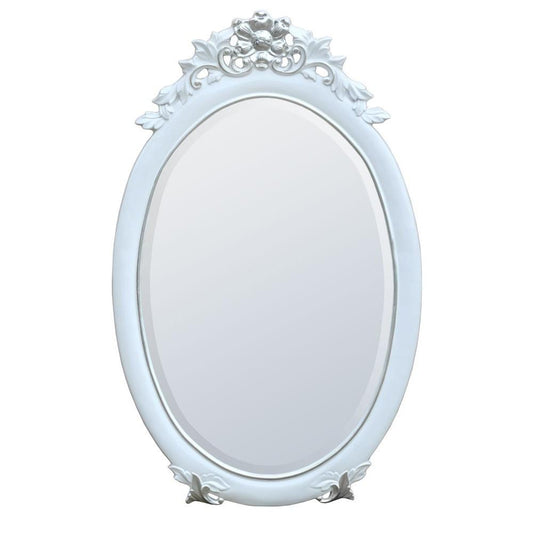 Classic Charm White and Silver Oval Wall Mirror MIR-012-WHSL