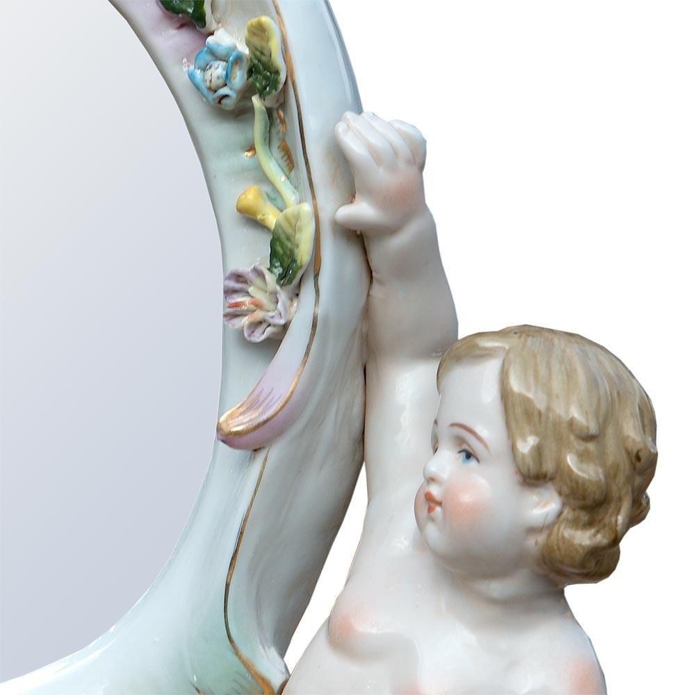 Round Ceramic Table Mirror with Cherubs Close Up Right PD0262