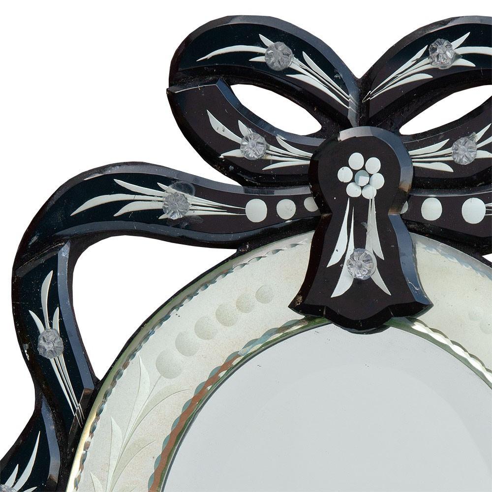 Venetian Black Ribbon Table Mirror Close Up PVM-GM013-BL-35-45