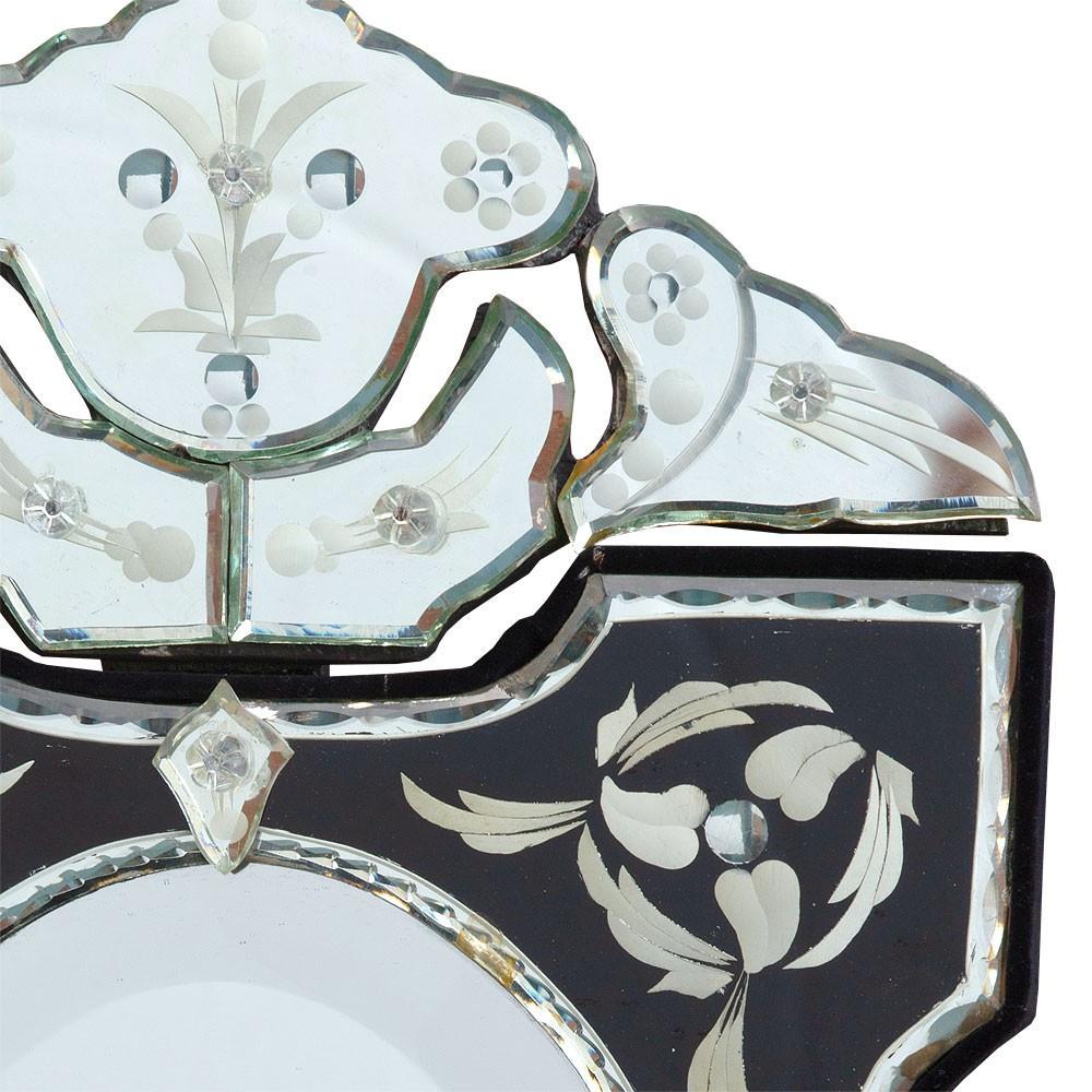 Venetian Table Mirror Black Scalloped and Arched Close Up PVM-GM4-BL-30-50