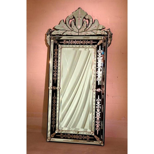 Black Vintage Venetian Rectangular Etched Glass Mirror with Crown PVM002CR-BL-102-210