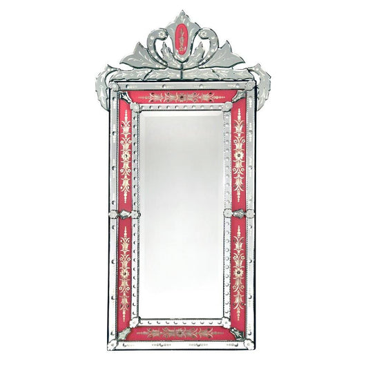 Pink Vintage Venetian Rectangular Etched Glass Mirror with Crown PVM002CR-PI-60-140