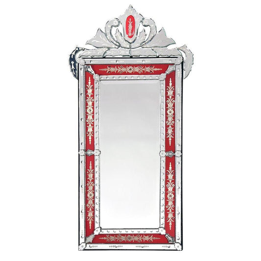 Red Vintage Venetian Rectangular Etched Glass Mirror with Crown PVM002CR-RD-60-140