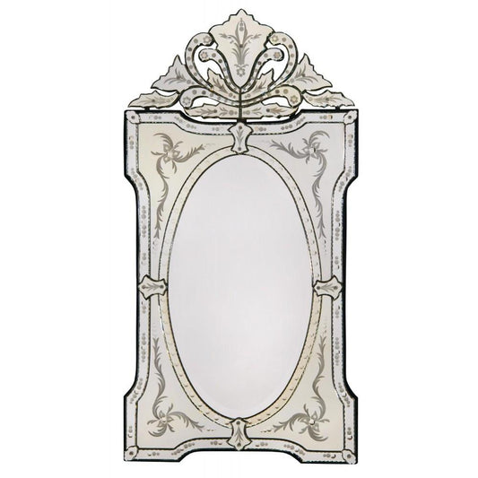 Vintage Venetian Portrait Oval Mirror with Crown and Etching PVM010-68-133